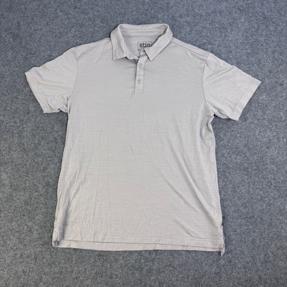 Stio Mens Wool Tencel Blend Short Sleeve Polo Shirt Gray Size M